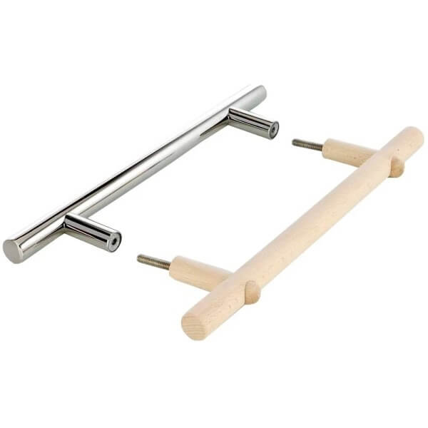 set maniglie in legno e acciaio inox